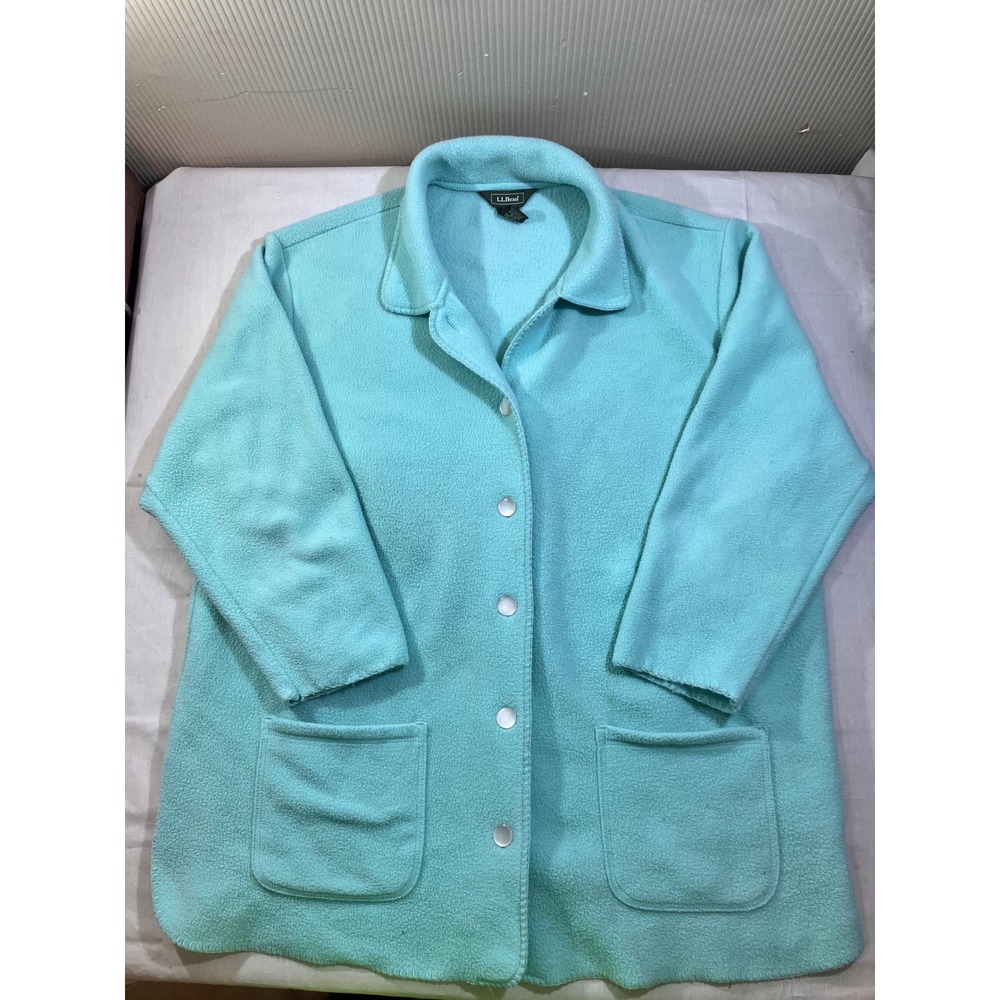 LL Bean Women‎ XL Aqua Blue Fleece Button Front Pocket Jacket JX61 Regular Fit